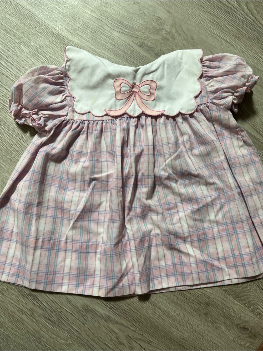 Baby Girls' Pink Plaid Bow-Accent Dress w Embroidery & Ruffles